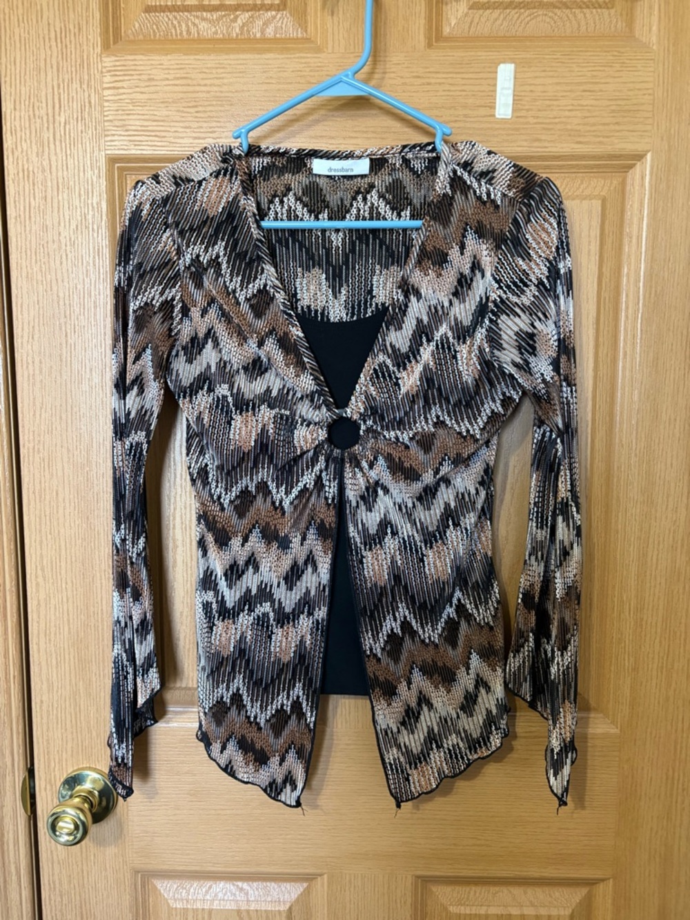 dressbarn Zigzag Knit Cardigan Style Top w/ Front Ring